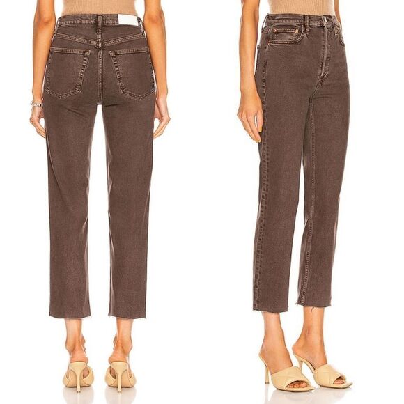 NWT RE/DONE × LEVI'S 70s Ultra High Rise Stove Pipe Jeans Raw Hem Chocolate 29 - Picture 2 of 6